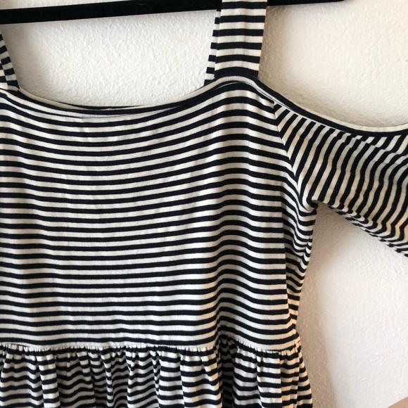 ✨ 2 for $40 SALE | ASOS | Black & White Striped Off Shoulder Dress - Picture 2 of 5
